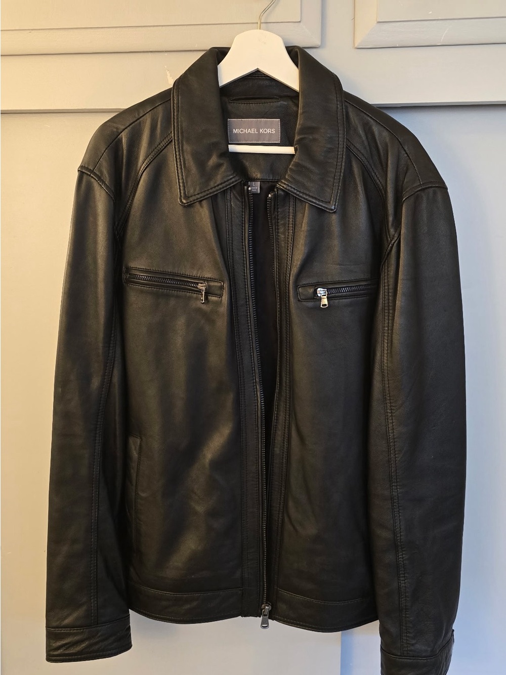 Michael Kors Black Leather Bomber Jacket